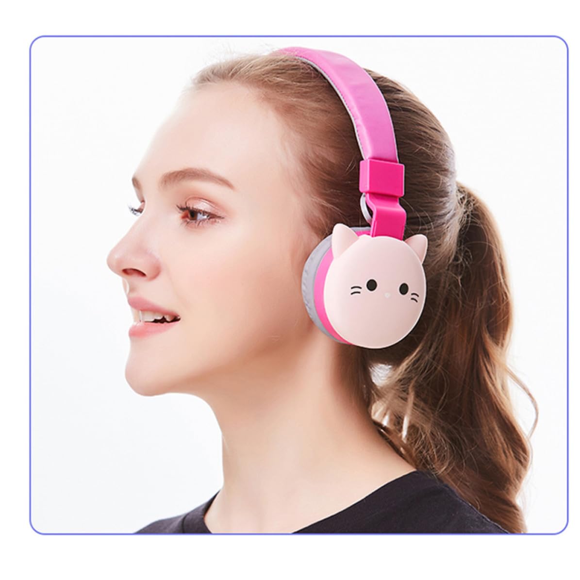 Cuffie Wireless da Testa Cartoon Animal, Cuffie Wireless Pieghevoli Rosa in Abs, Spugna e Silicone, 360 Mah, per Ragazze, Casa e Giochi