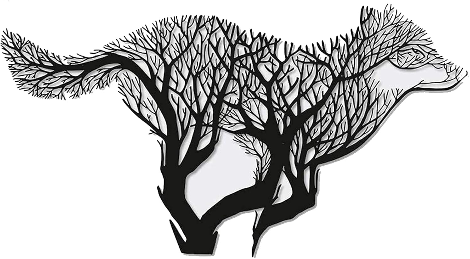 ZHANGLE Creatividad Ramas de árbol decoración de Pared de Lobo de Metal, Arte de Montaje en Pared de Hierro Forjado en 3D, Decoraciones de Animales de Lobo de Arte,110 * 50cm