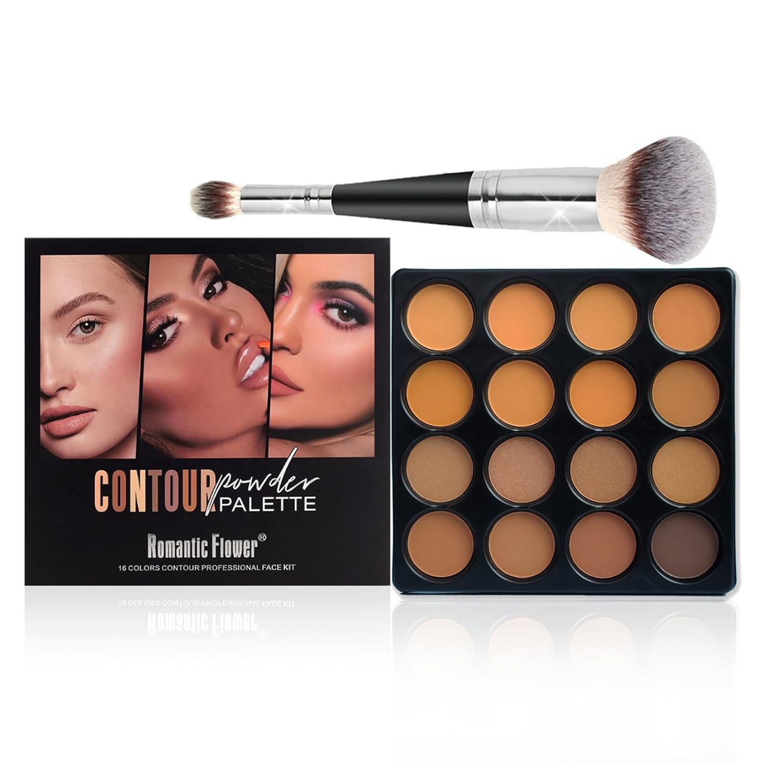 Concealer Contouring Palette, 16 Colors Medium to Dark Color Corrector Combination Cosmetics Powder Palette with Brush, Cover Dark Circles, Bruises, Age Spots, Blemish, Vegan & Cruelty Free - Image 8