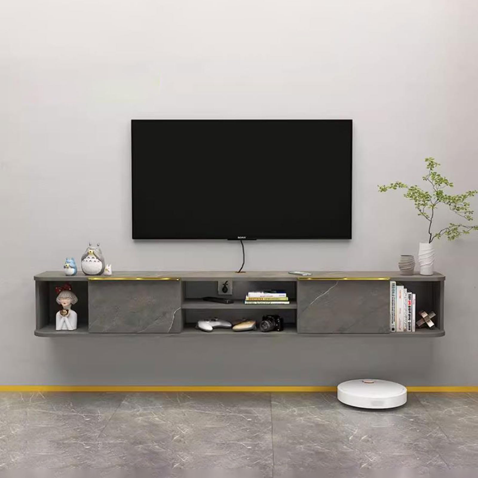 Pływająca półka pod telewizor Szafka pod TV Stojak pod TV Konsola multimedialna Biurko Audio/Video Hutch Półka na elektronikę Podzespoły do ​​telewizora Witryny Półka do gier Półka na książki
