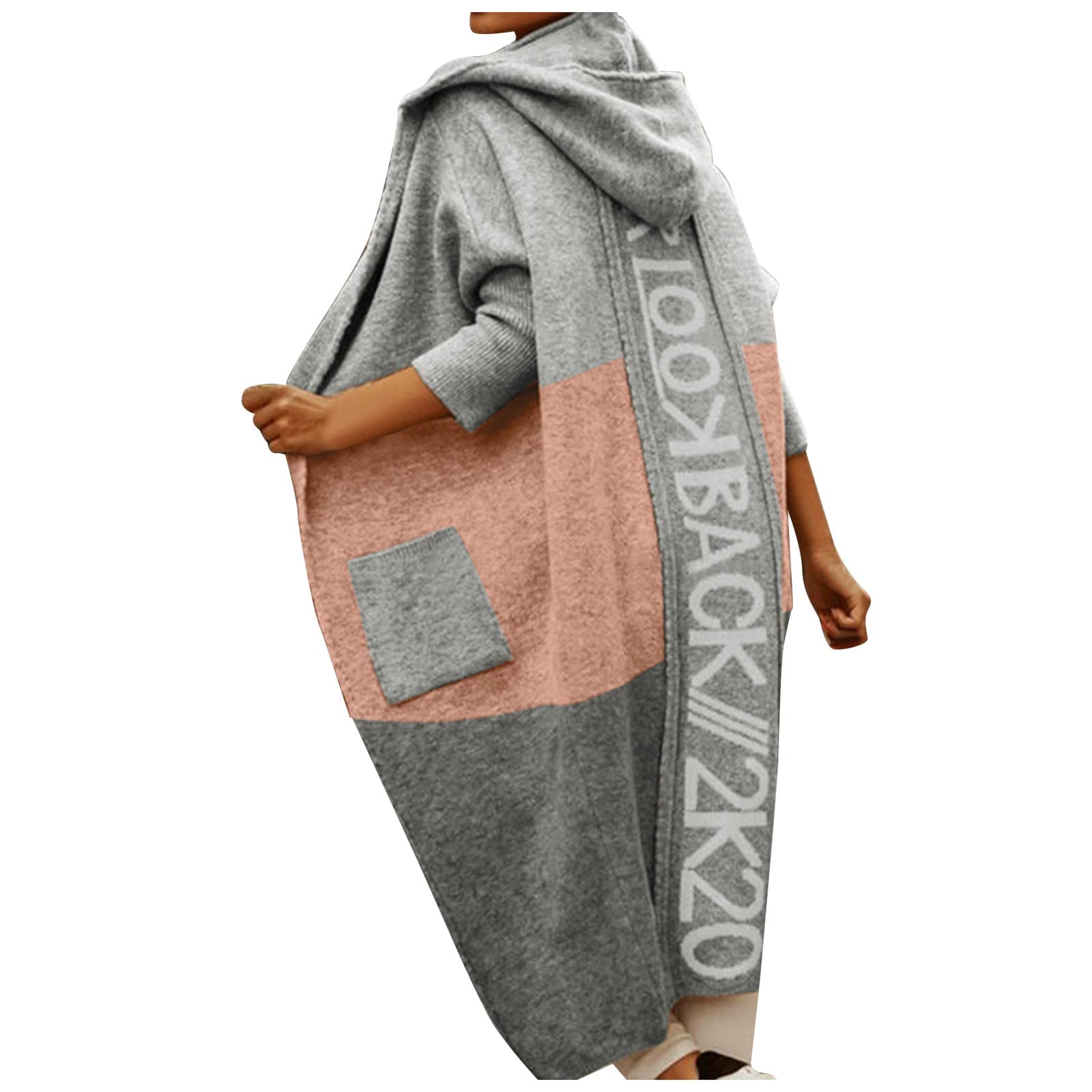 ADMAY Invierno cálido y cómodo 2023 Y26K Abrigo de suéter de cárdigan largo casual con capucha y bolsillos a juego para mujer Abrigo de primavera
