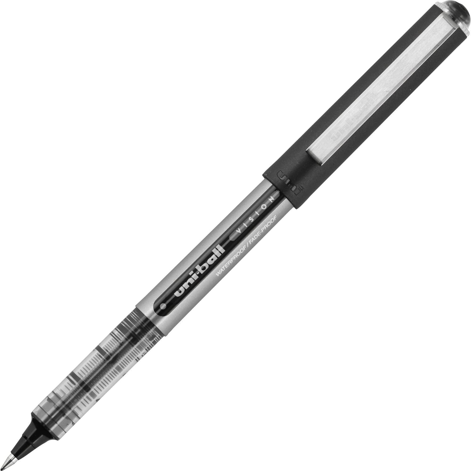 uni-ball Vision Rollerball Pens Fine Point Ultra-Micro Tip, 0.38mm, Black, 12 Pack
