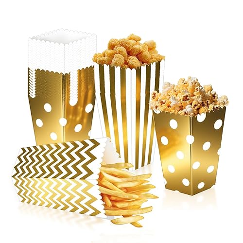 Cajas de palomitas de maíz, 36 unidades de cartón dorado para palomitas de maíz, pequeños recipientes para dulces para niños, bodas, Navidad,