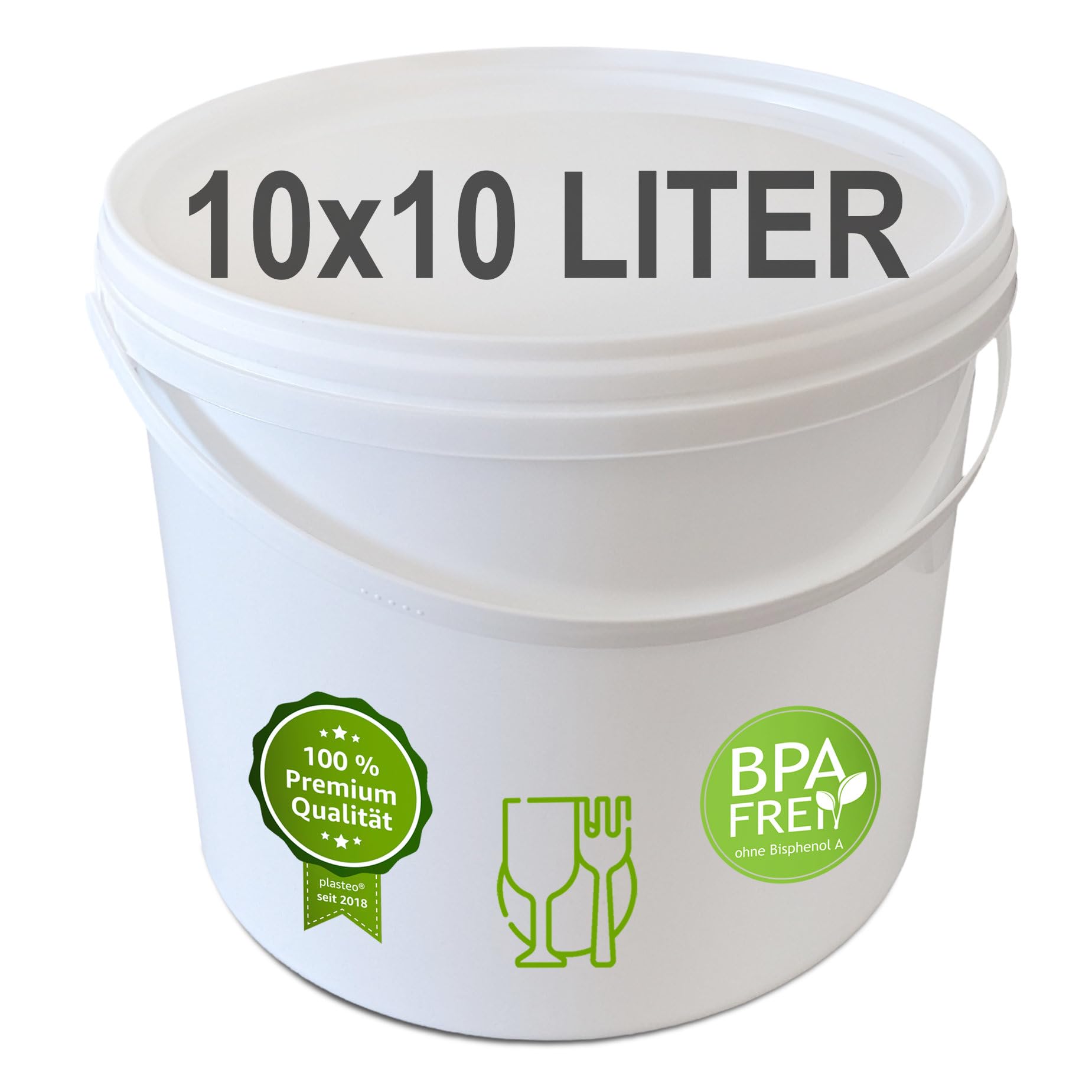 plasteo® Cubo de plástico vacío, color blanco, 5,10,20,30 litros (10 unidades, 10 litros)
