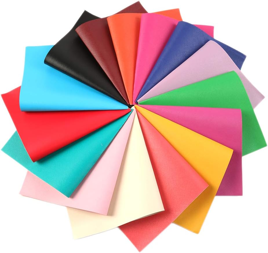 David accessories Solid Color Faux Leather Fabric Sheets Synthetic Leather 15 Pcs 8 x 13"(20 x 34cm) Assorted Colors for DIY Earrings Hair Bows Making (Solid Color)
