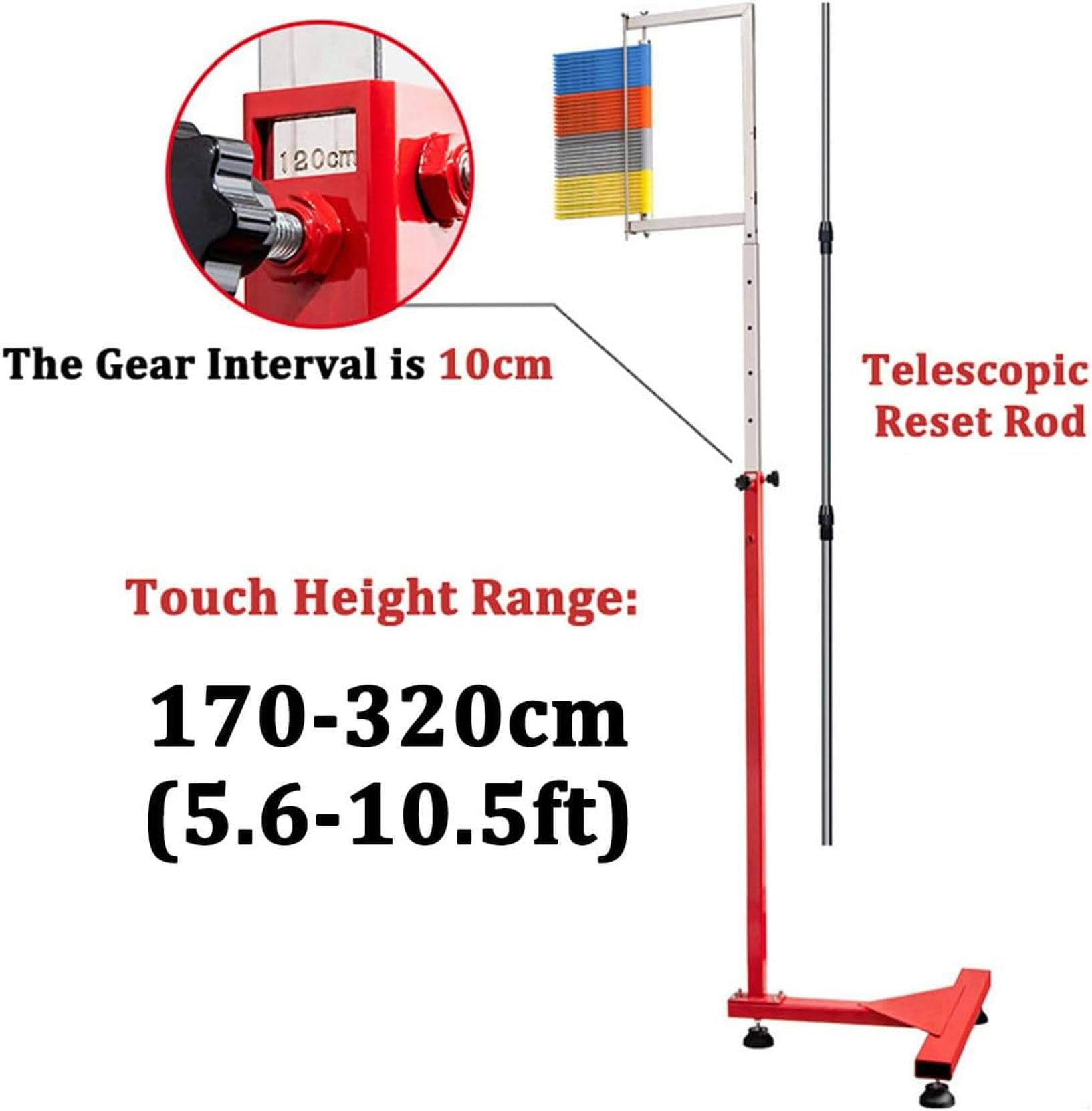 Generisch Verstellbarer Vertikalsprungtester – Tragbares Trainingsgerät für Indoor- und Outdoor-Sportarten, Teleskop-Rückstellstange für Sprungtraining und Leistungsverbesserung