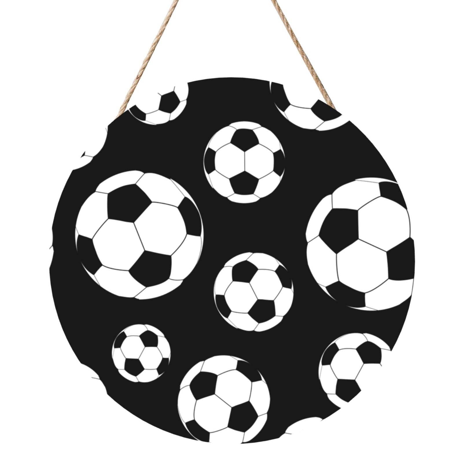 InOmak Soccer Football, Round Wood Panel Painting 12 in, Wall Hanging Painting For Home