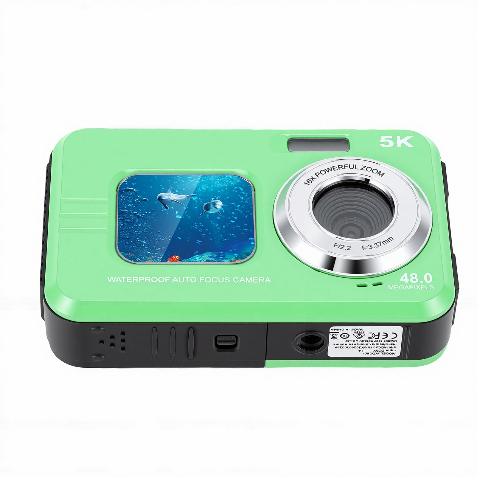 Fotocamera Subacquea, Video 5K Foto da 48 MP Selfie Fotocamera per Snorkeling Impermeabile a Doppio Schermo, Videocamera Subacquea con Custodia per Scheda da 32 GB per Snorkeling Immersioni
