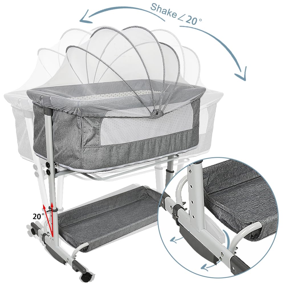 HUOLE Cuna Colecho Viaje,Cuna multifunción 4 en 1, Cuna colecho y Parque, para niños de hasta 50 kg, con colchón, Correas de sujeción y Ruedaspara bebés de 1 a 36 meses-113 * 66 * 84cm-Gris