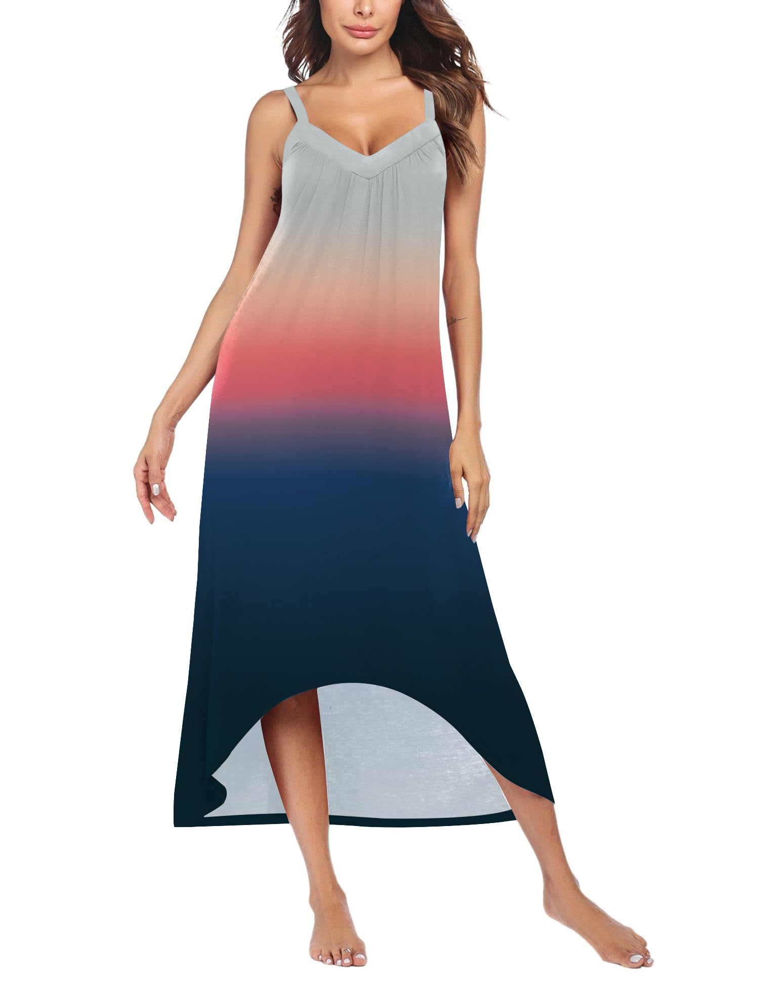 Ekouaer Camisón largo sin mangas para mujer, camisón suave con cuello en V