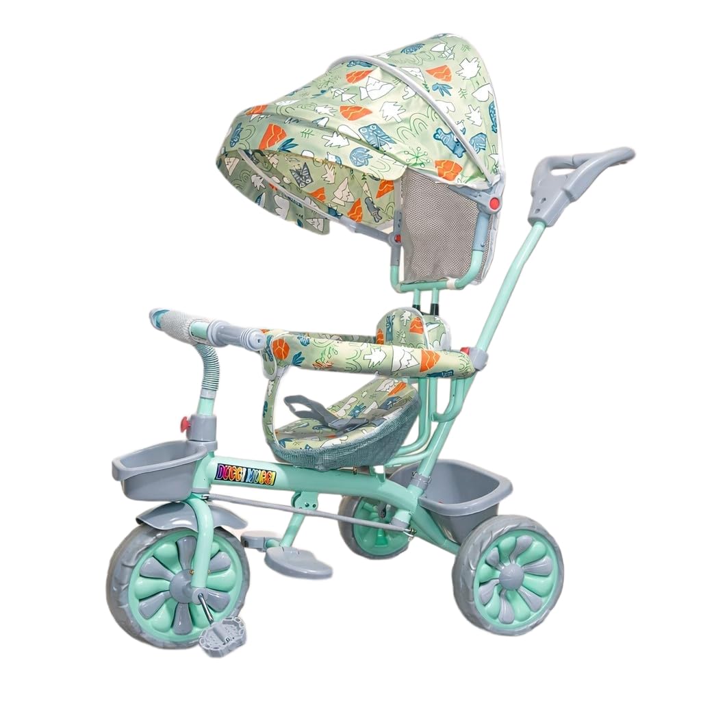 UV Protection Canopy,Adjustable Parent Push Handle SMART Safe Baby Tricycle Baby Boys&Baby Girls Tricycle (Blue,Green,red,Pink) | Green-image-33