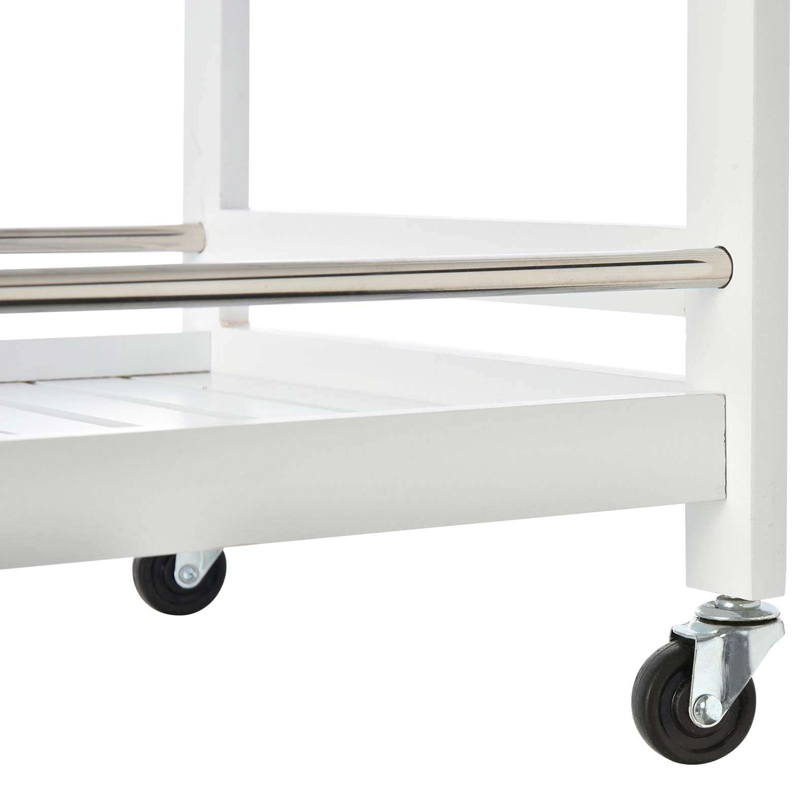 HOMCOM Carrello da Cucina Salvaspazio in Legno e Acciaio Inox, con 3 Ripiani e 4 Ruote 360°, Bianco, 45 x 38 x 78cm