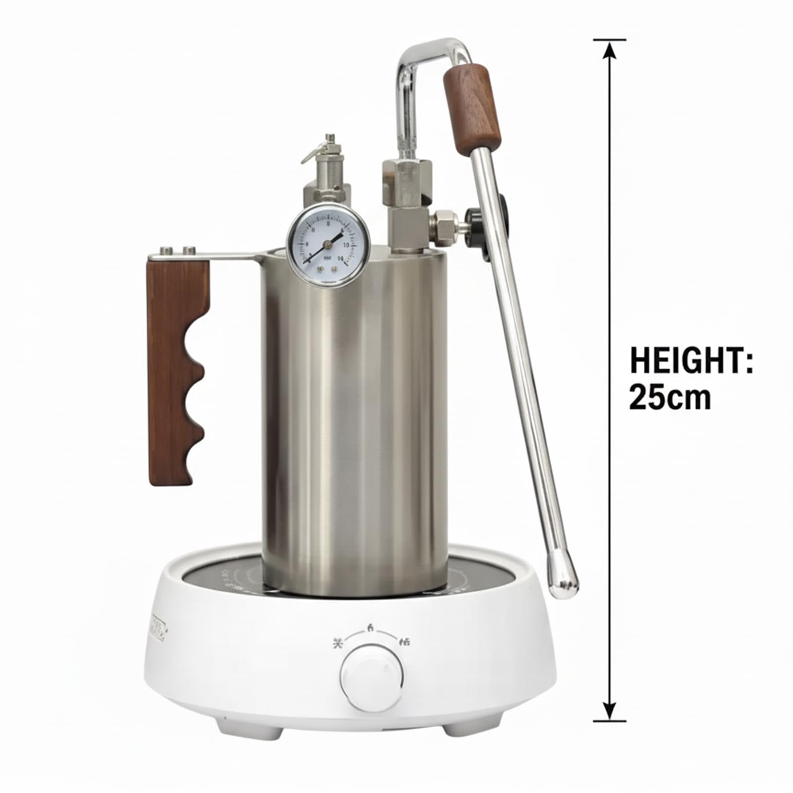 Espumador De Leche Comercial, Máquina Eléctrica Para Espumar Leche a Vapor, Acero Inoxidable, Mango De Madera, Manómetro, Ideal Para Picnics Y Camping.