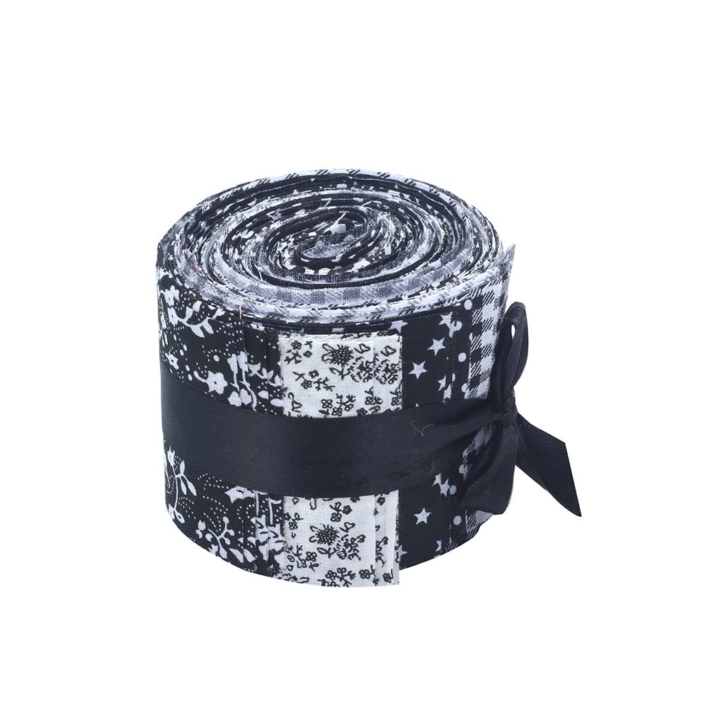 20 pcs 2.4 Inches Pre-Cut Jelly Rolls Strips Fabric 100% Cotton (2.4x42 inches) (for Quilting, Scrapbooking, Arts & Crafts, DIY Projects) (Black)