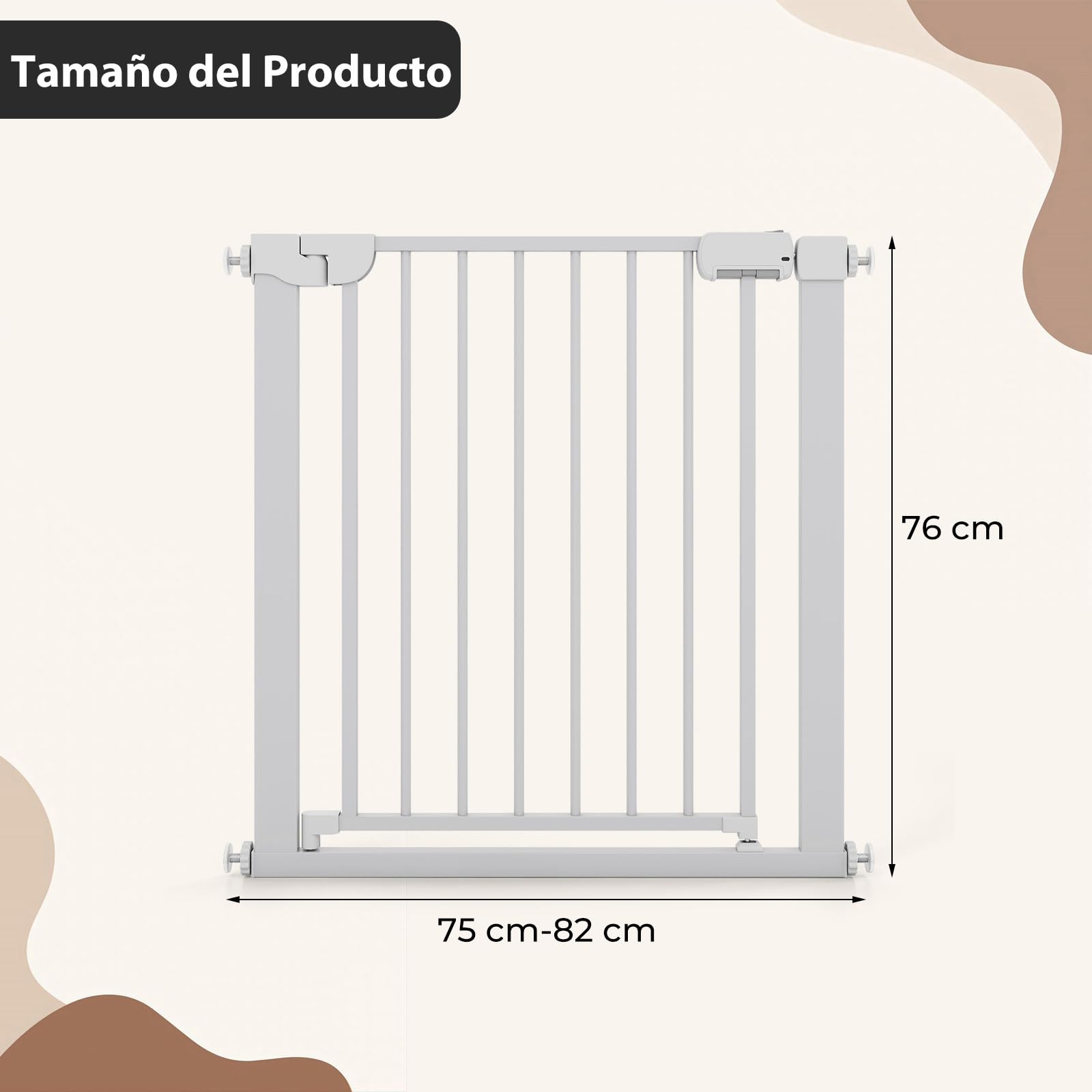 COSTWAY Barrera Seguridad Niños, 75-82 cm, Valla Seguridad Infantil con Cierre Automático, Operación con una Mano, No Requiere Perforación, Valla de Seguridad para Niños Mascotas (Blanco)