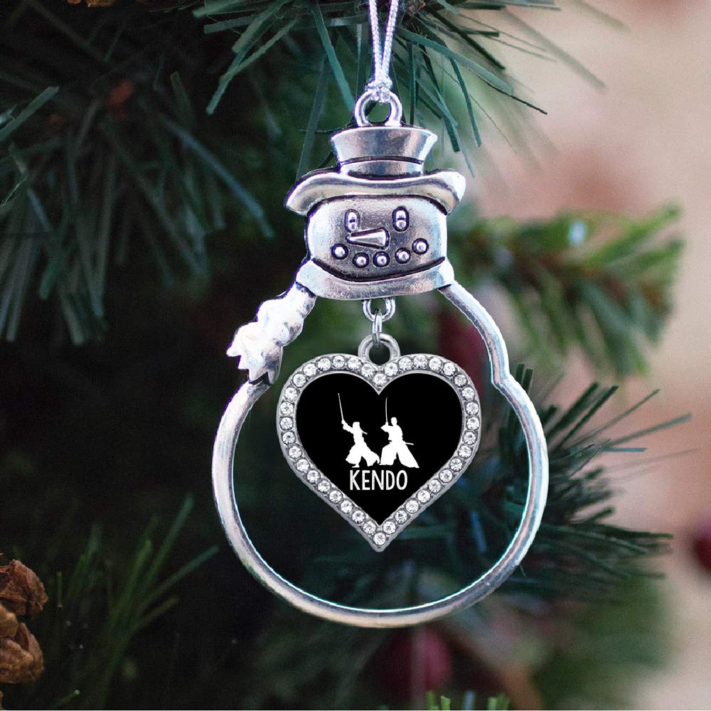 Inspired Silver - Kendo - Silver Christmas Ornament - Open Heart Charm Christmas Tree Ornament with Cubic Zirconia - Snowman Hanging Decoration