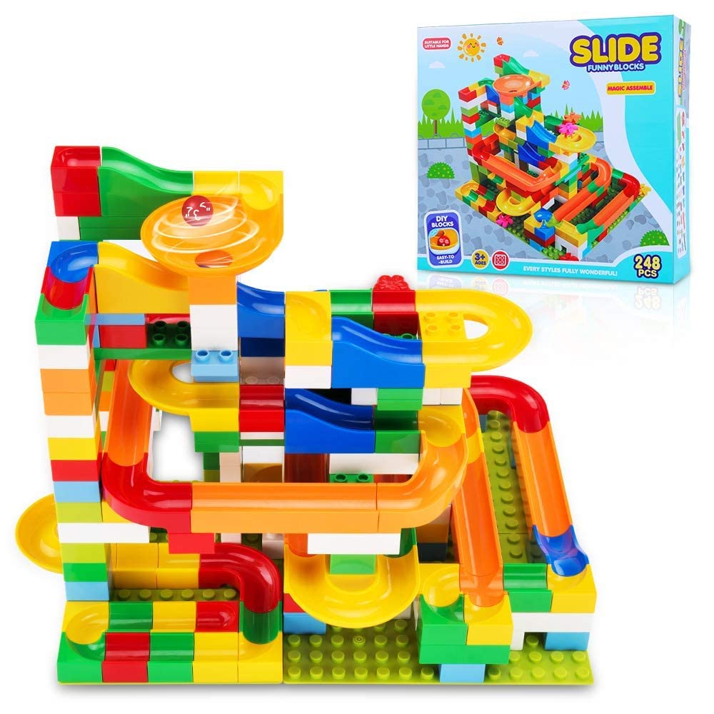 TEMI 248 Pieces Marble Run Deluxe Building Set for Kids, Marble Race Track for 3+ Year Old Boys