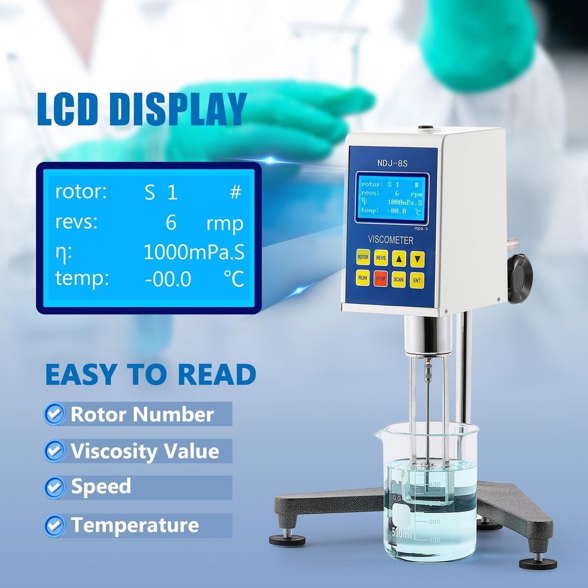 Cyfrowy lepkościomierz laboratoryjny z wyświetlaczem cyfrowym, cyfrowy laboratoryjny tester lepkości z 4 wirnikami, laboratoryjny tester lepkości płynów z wyświetlaczem LCD(5S)