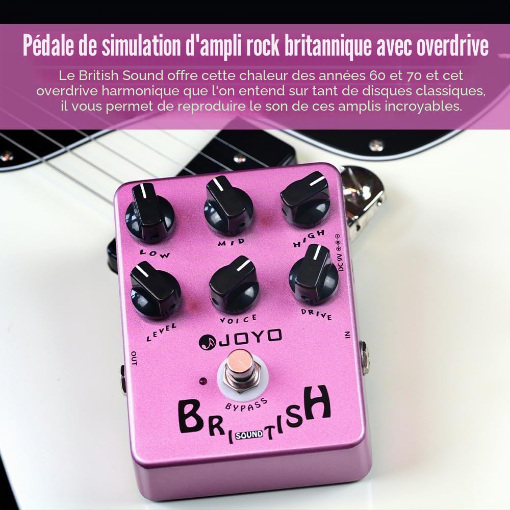 JOYO Pédale d'effet Simulateur d'ampli British Rock & Préampli, contrôle 6 boutons avec simulation de baffle intégrée pour guitare électrique, Bypass (British Sound JF-16)