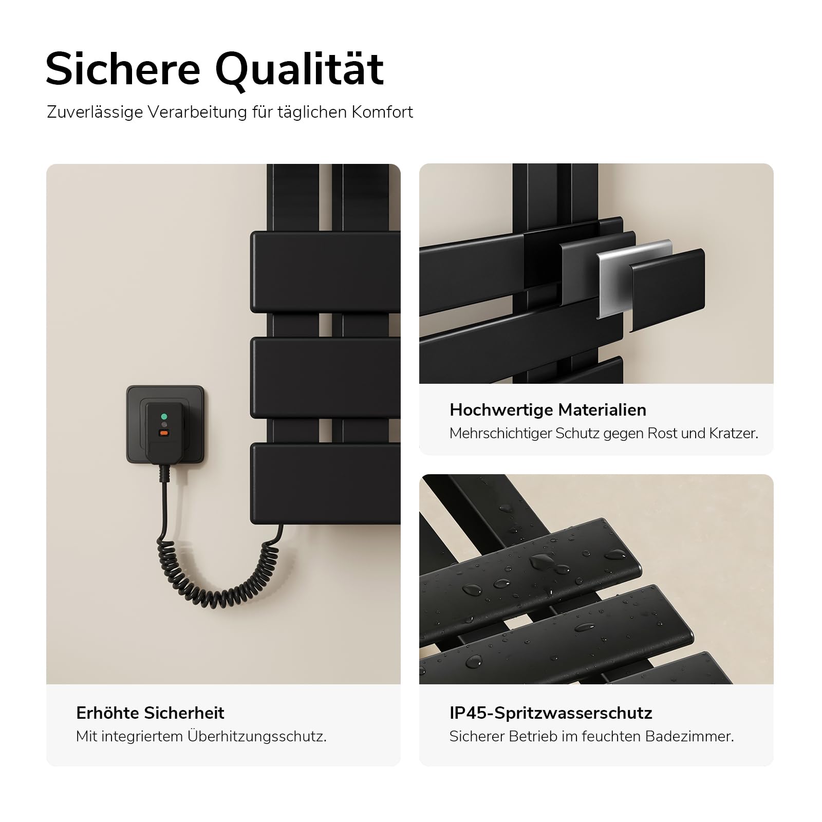EMKE Elektrischer Badheizkörper 850x400 mm, Intelligenter Handtuchheizkörper mit WiFi-App-Steuerung, Timer & Thermostat, Handtuchwärmer zur Wandmontage, 230 Watt, IP45, Schwarz