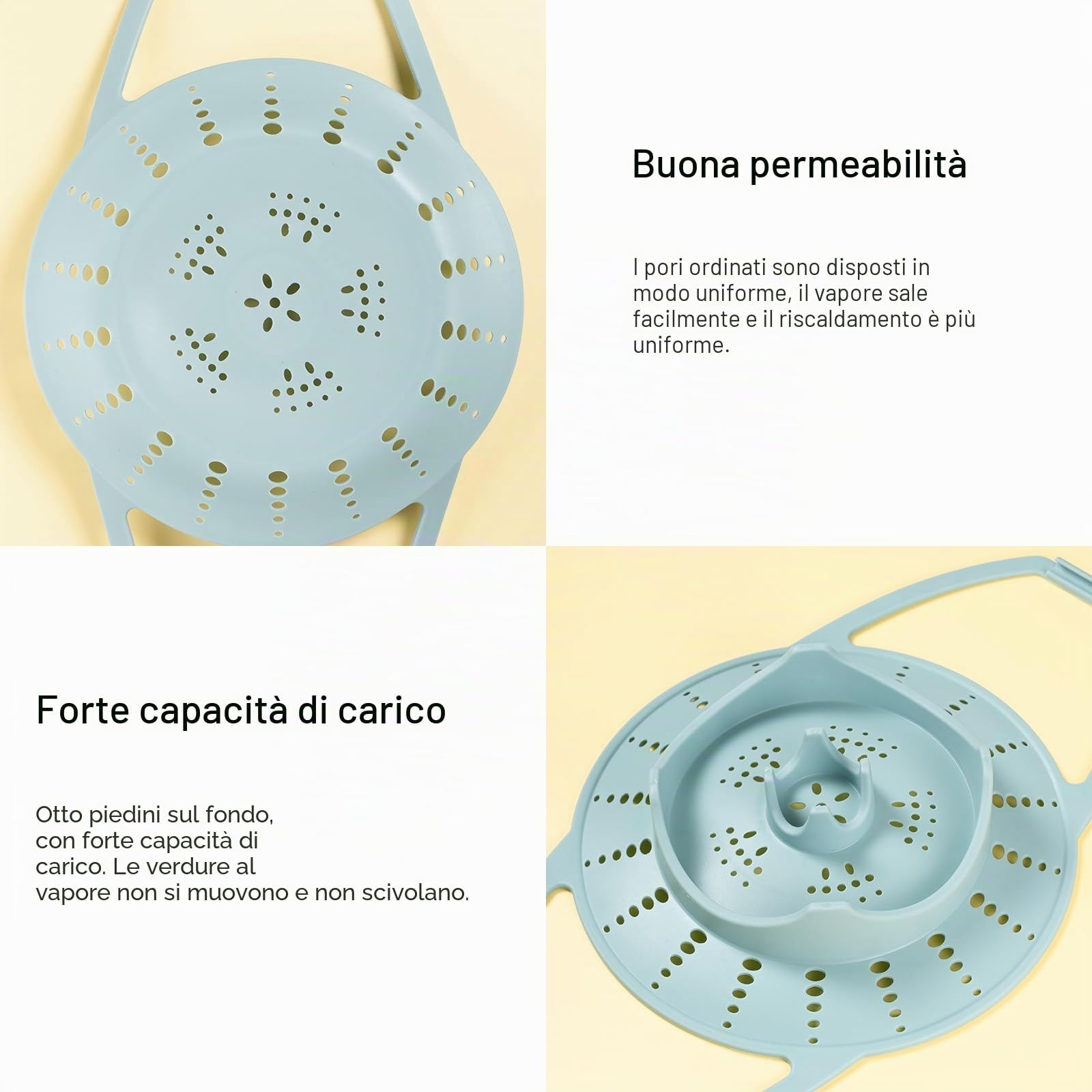 Cestino per cottura a vapore in silicone con design pieghevole per verdure, compatibile con pentole istantanee, riutilizzabile, antiaderente, senza BPA, blu