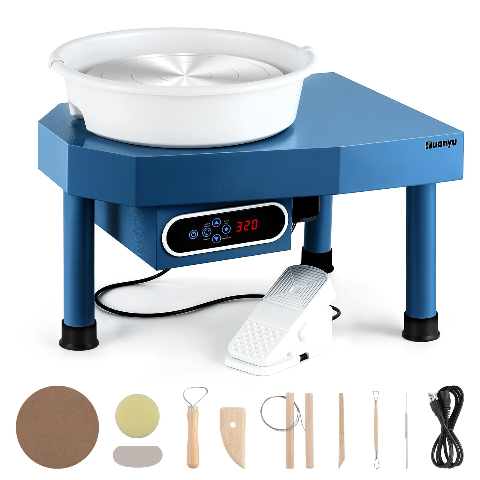 Huanyu Pottery Wheel Ceramic Machine 30 cm with Foot Pedal & LCD Screen, Electric Pottery Machine with Detachable Basin Art Clay DIY Sculpting Tool Kit
