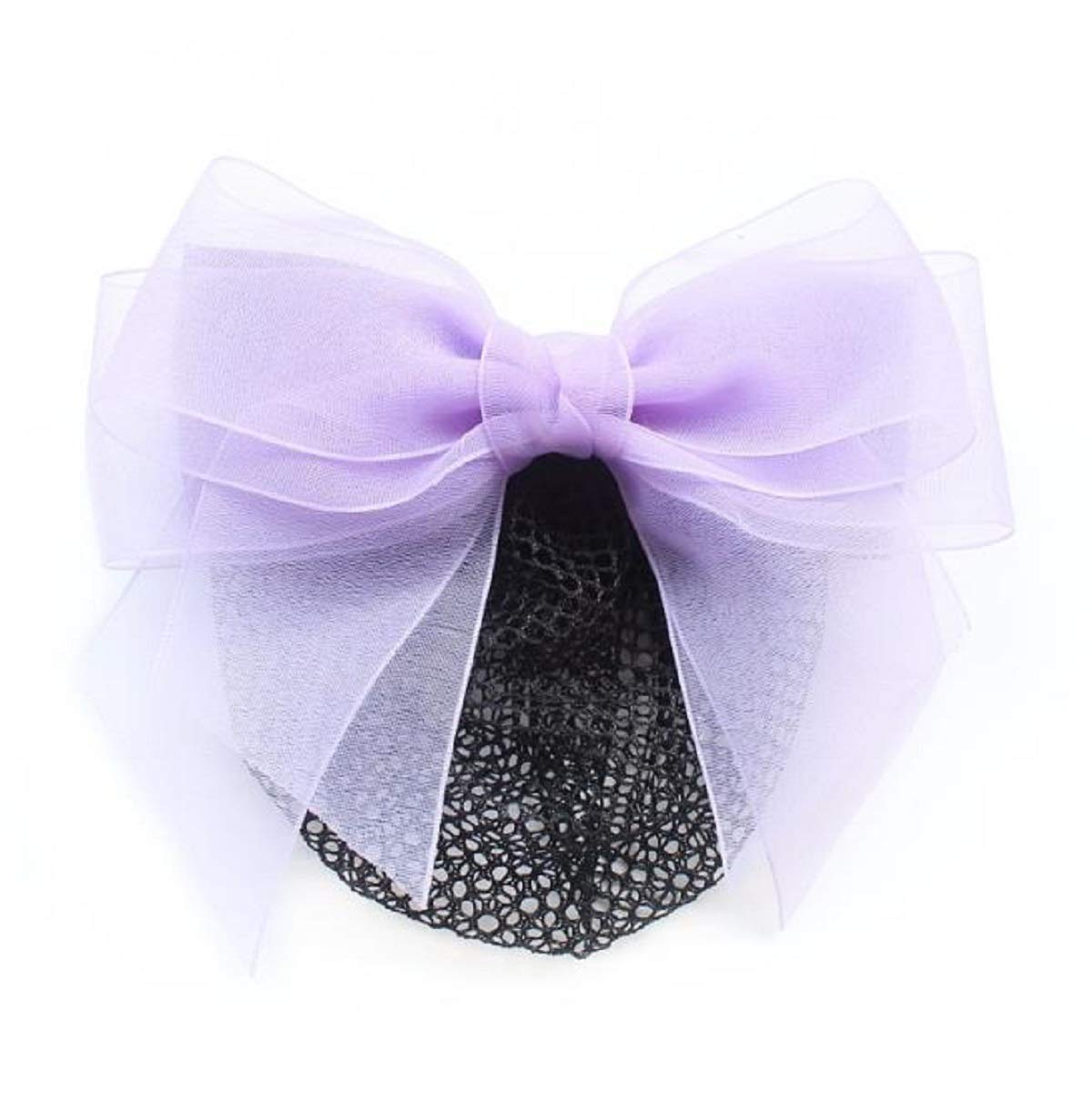 ACVIP Women's Sheer Fabrics Bowknot Barrette Hair Clip with Snood Net (Lilac&Mesh Hairnet)