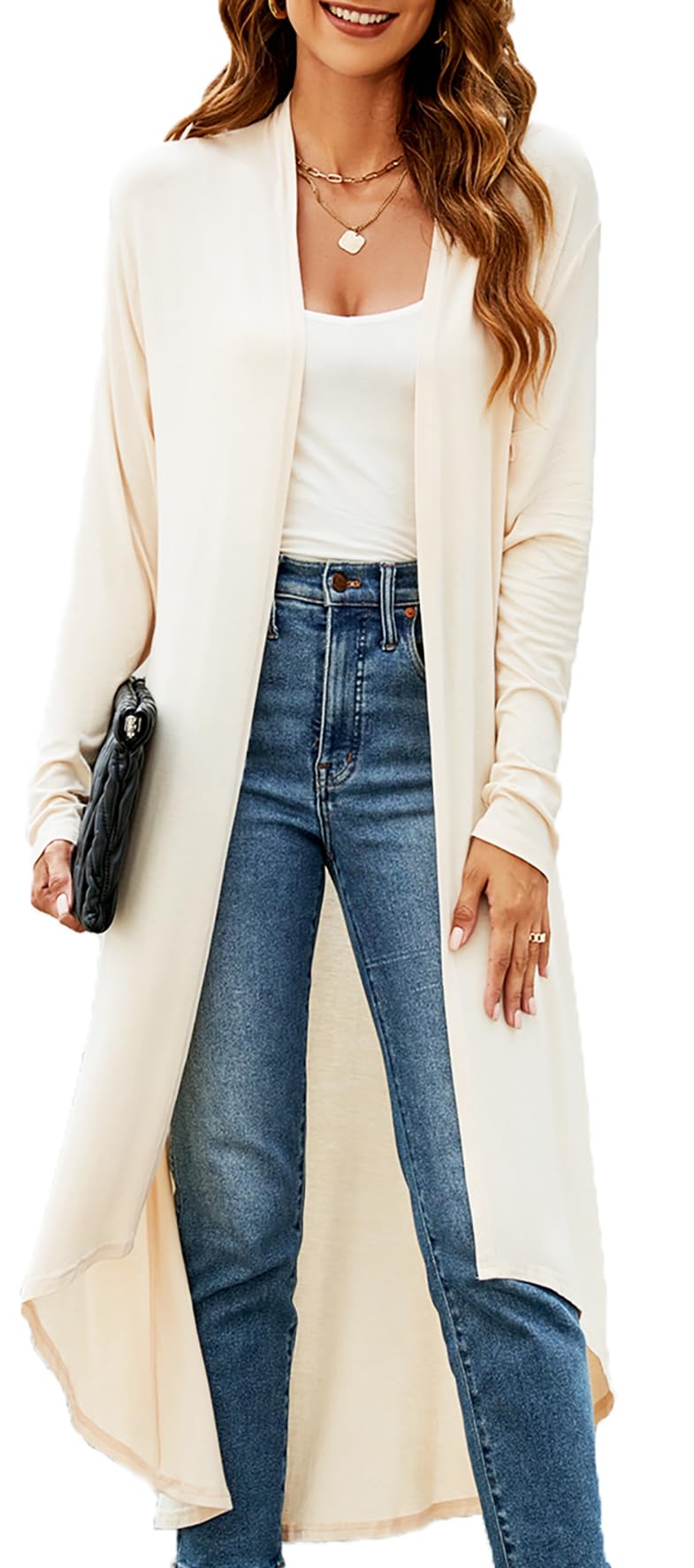 NewchoiceWomens Long Cardigan Fall Casual Draped Open Front Lightweight Long Sleeve Cardigan Duster with Pockets