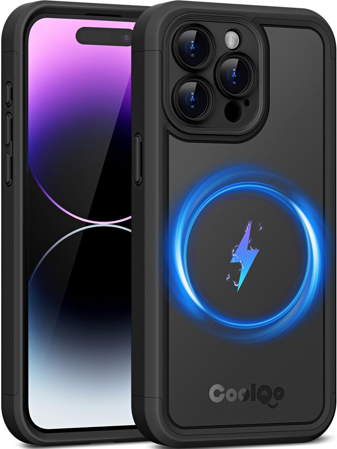 COOLQO Magnetic for iPhone 14 Pro Case, Compatible with MagSafe, Dual Layer Design Military Grade Protection, Translucent Matte Scratch-Resistant Back Protective Shockproof Phone Case, Black