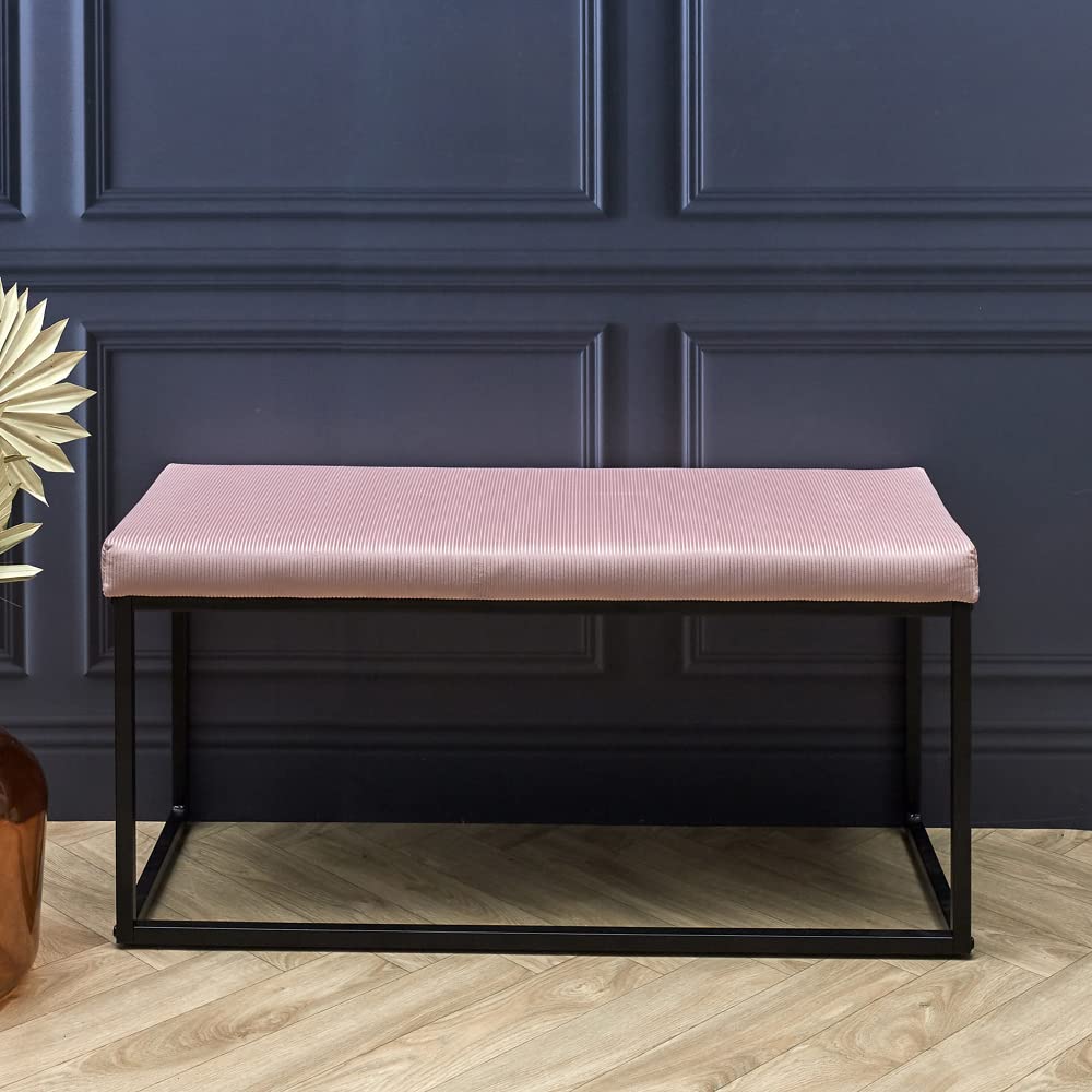 HOME DECO FACTORY - Banc d'entrée en Velours côtelé Rose - Design scandinave - idéal pour Salon - Chambre ou Couloir - Dimensions 100 x 39 x 49 cm. - Modèle Giulia