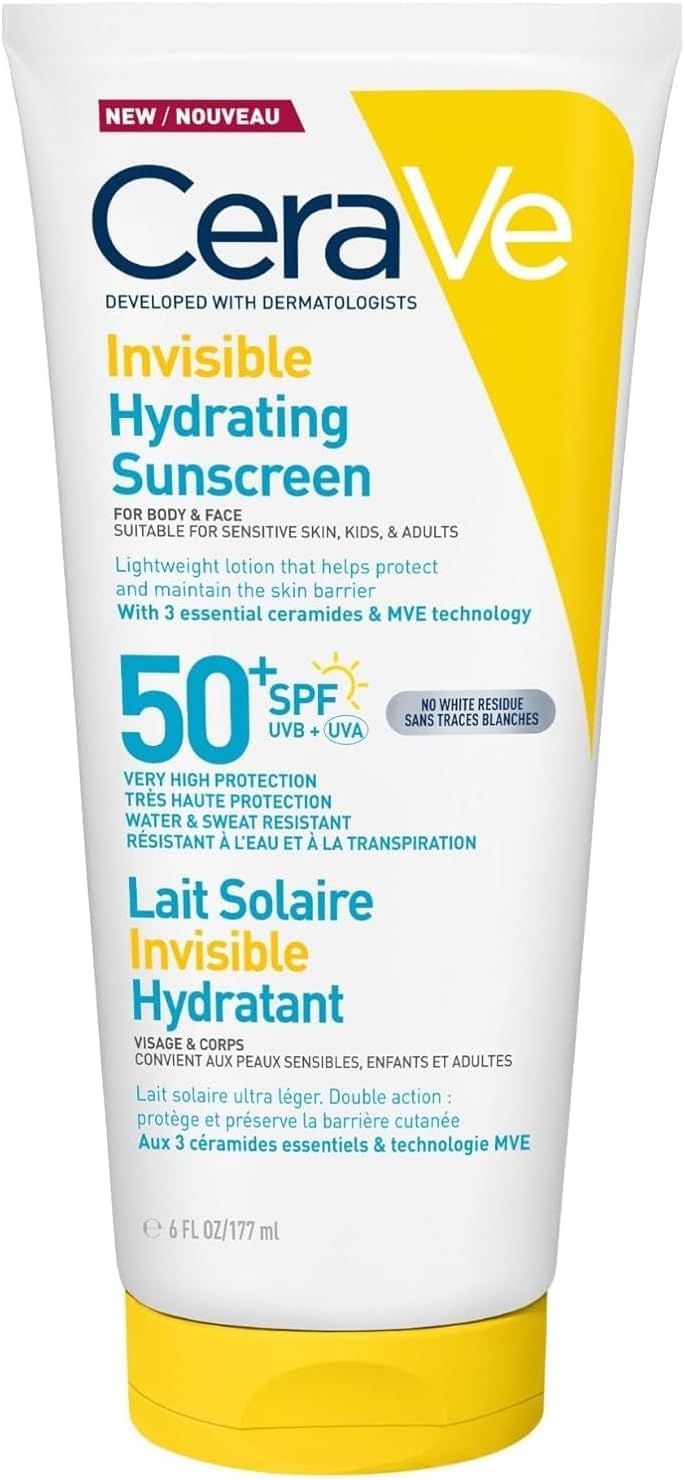 CeraVe Invisible Hydrating Sunscreen SPF 50+, For Body & Face, 177ml
