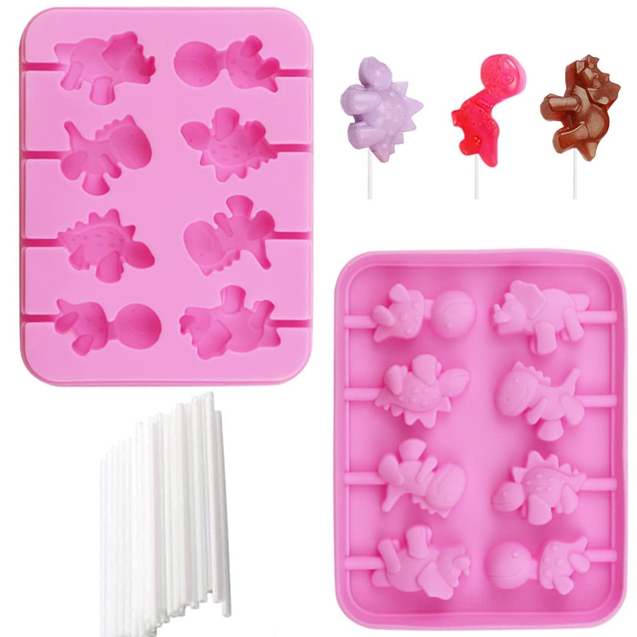 Buy 8Cavities Dinosaur Lollipop Silicone Candy Mold 2 pack Food Grade