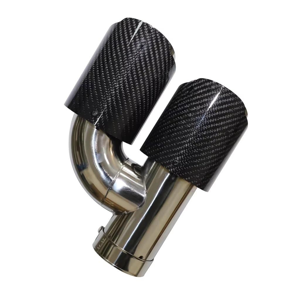 Punta Marmitta Universale Lucida Auto H Punta scarico | Silenziatori per tubi di scarico a doppia uscita a forma di ugello universale in acciaio inossidabile blu(Left 63mm-89mm)