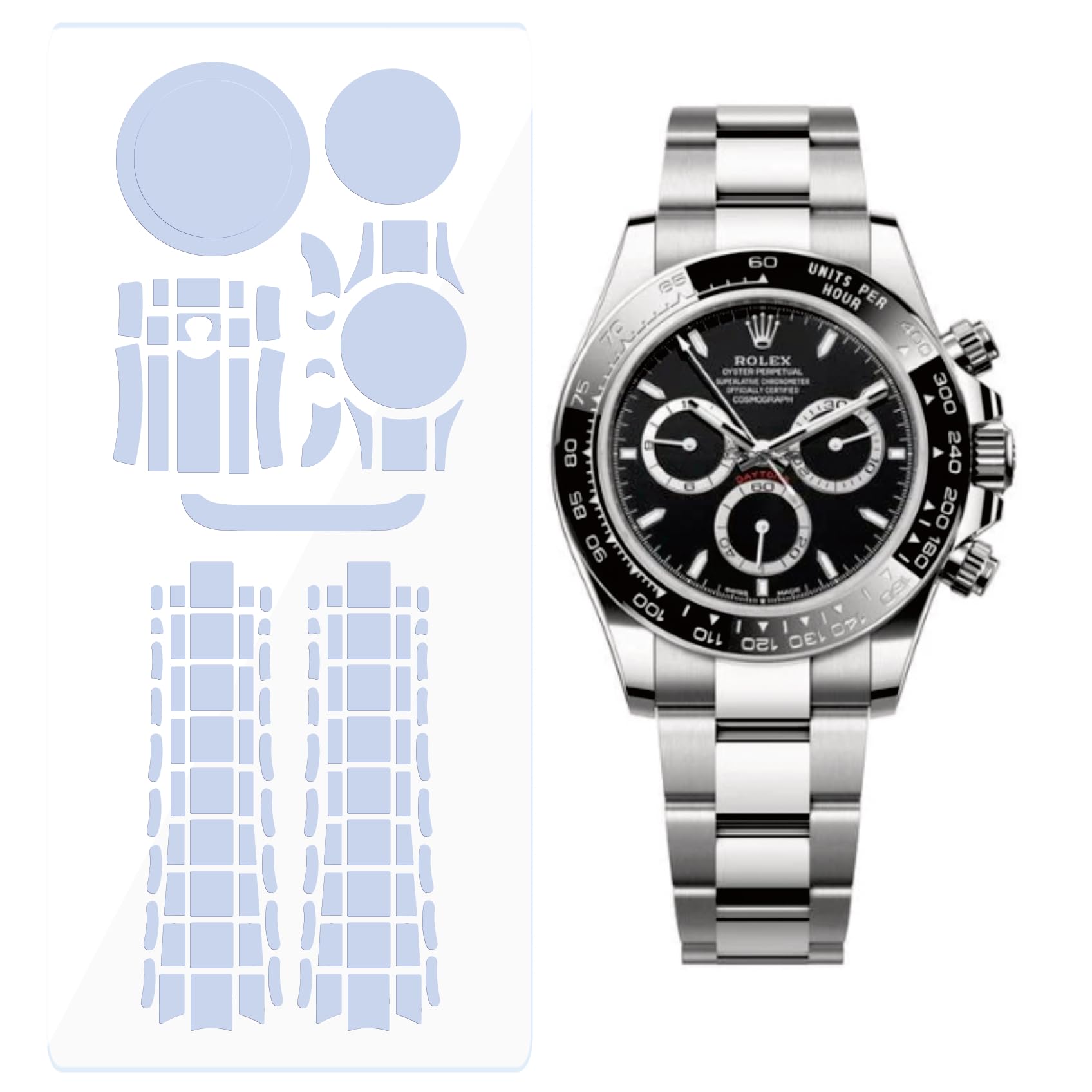 Film de protection pour Rolex Daytona 40 mm Réf. 126500 - Transparent - Film de protection complet pour écran de montre - 2 films autocollants (2 films intégraux) N