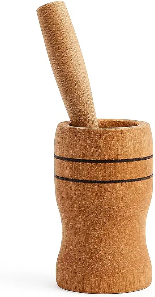 Pilão com Socador de Madeira 10cm – Triturador Manual para Alho, Temperos e Ervas – Resistente e Compacto