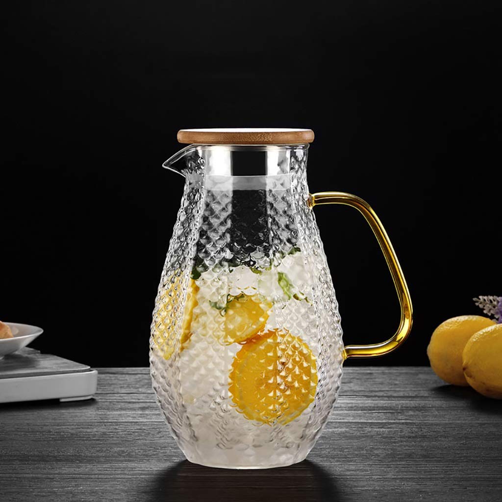 SLT La Jarra de Vidrio de borosilicato de Vidrio, Tapa de Acero Inoxidable, Agua Caliente y fría de la Jarra, Jarra de Hielo Bebidas Tetera Jugo Jar Limonada Jarra, 1600ml
