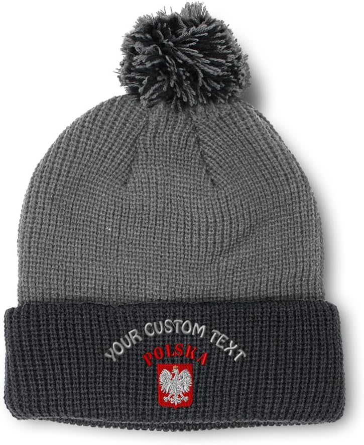 Custom Pom Pom Beanies for Women Poland Polska Seal Flag Krakow Warsaw Skull Cap Acrylic One Size