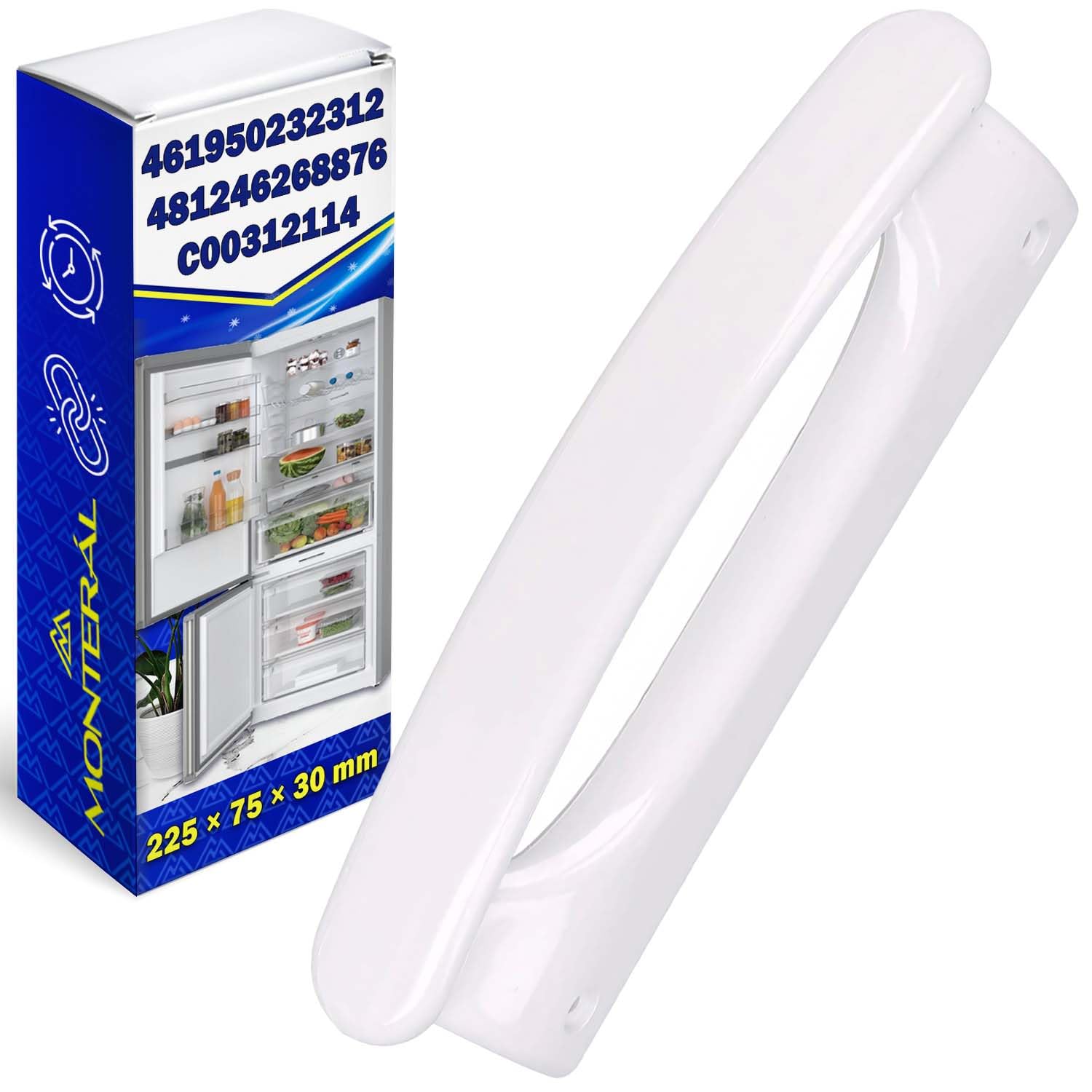 MONTERAL Tirador Frigorifico Longitud 205 mm Distancia Entre Orificios 175 mm con Código Original C00312114 para Indesit 481246268876 461950232312 para Whirlpool - Garantía 10 Años