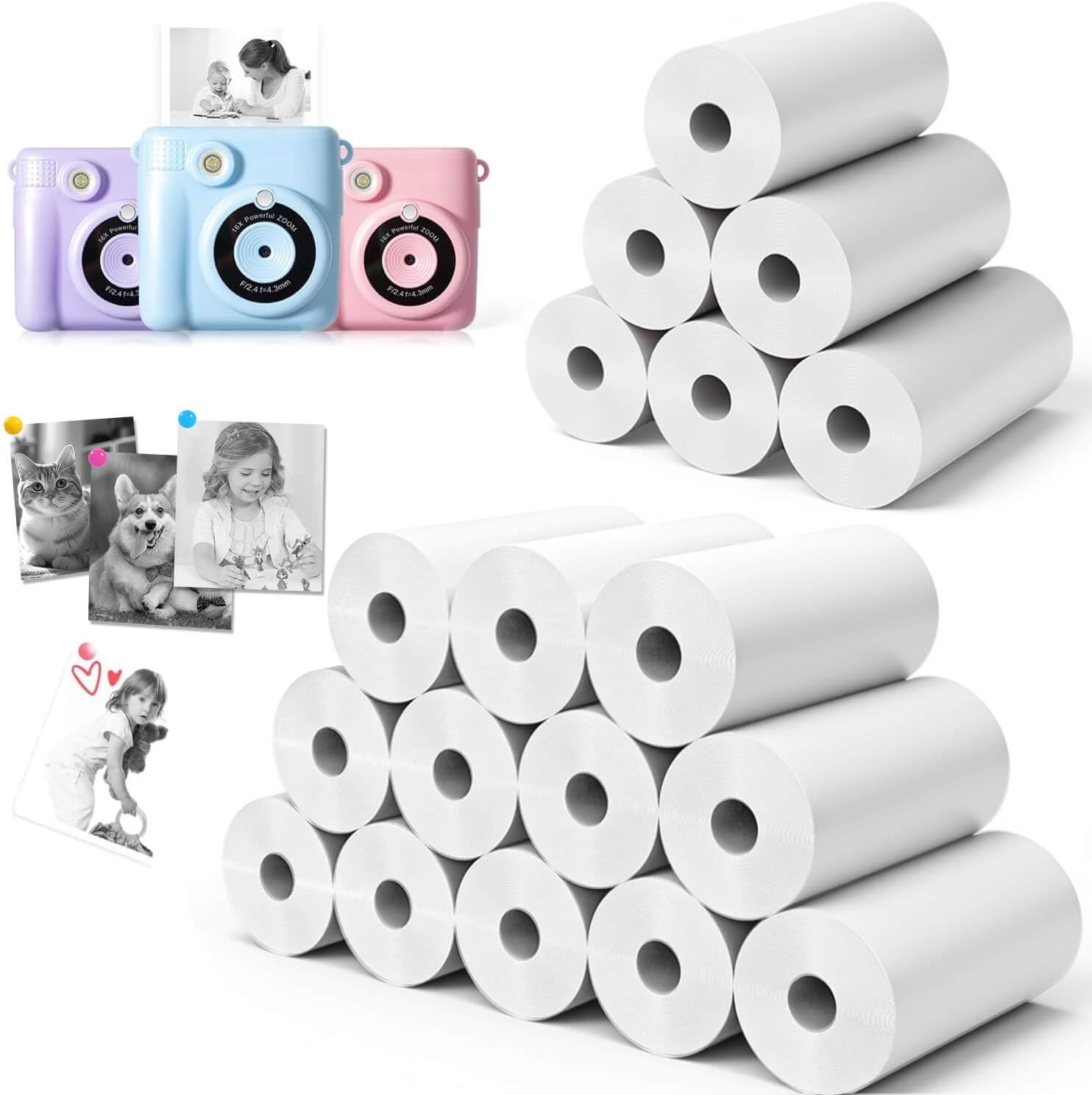 18 Rolls Kids Camera Paper Roll Refill Compatible with Most Instant Print Cameras for Kids BPA Free （2.24"x0.99" ）