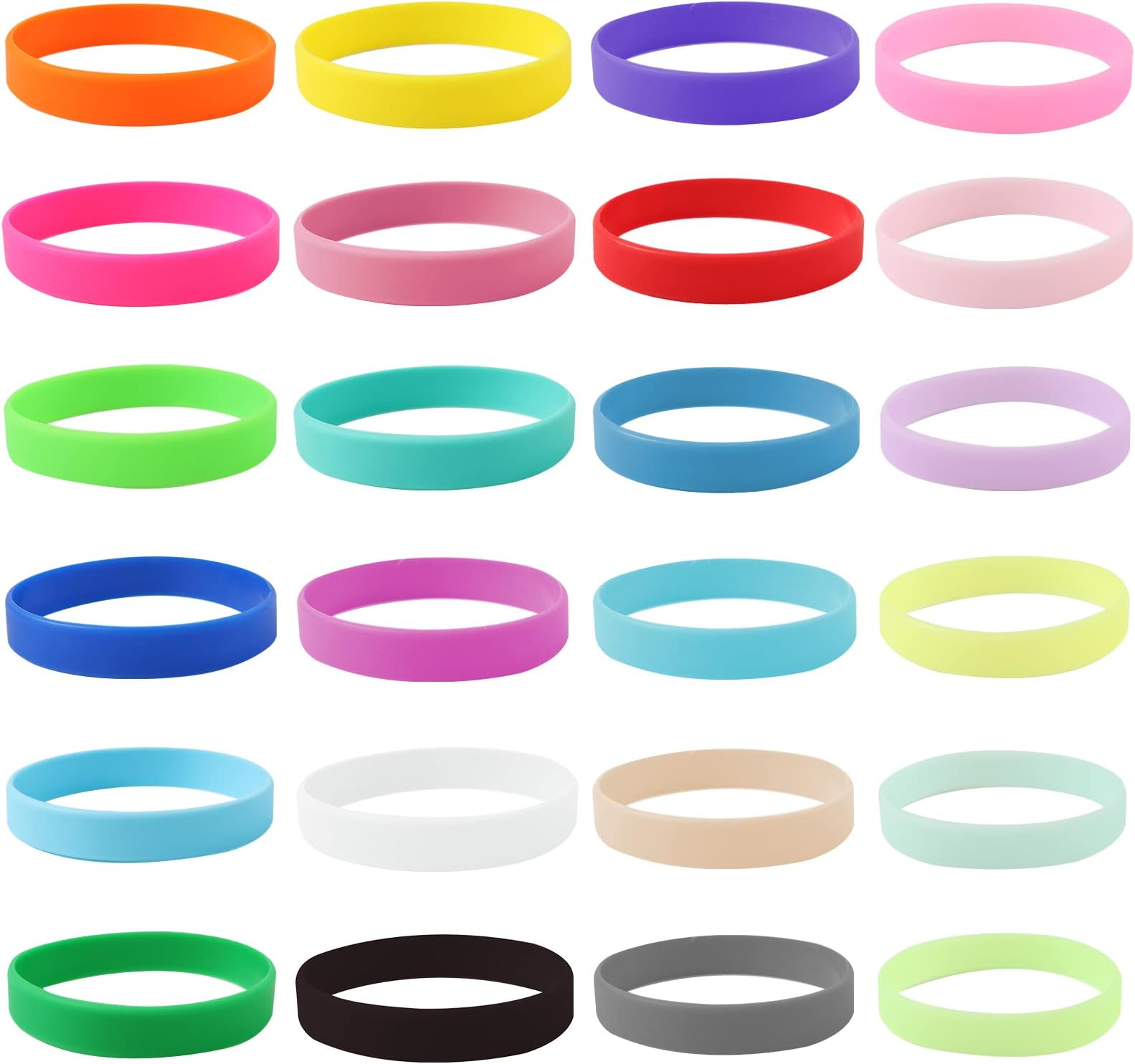 24 Pieces Solid Luminous Color Blank Silicone Bracelets Wristbands, Colored Blank Wristbands Rubber Bands Silicone Wristbands Rubber Bracelets for Women Men Teen Events Party