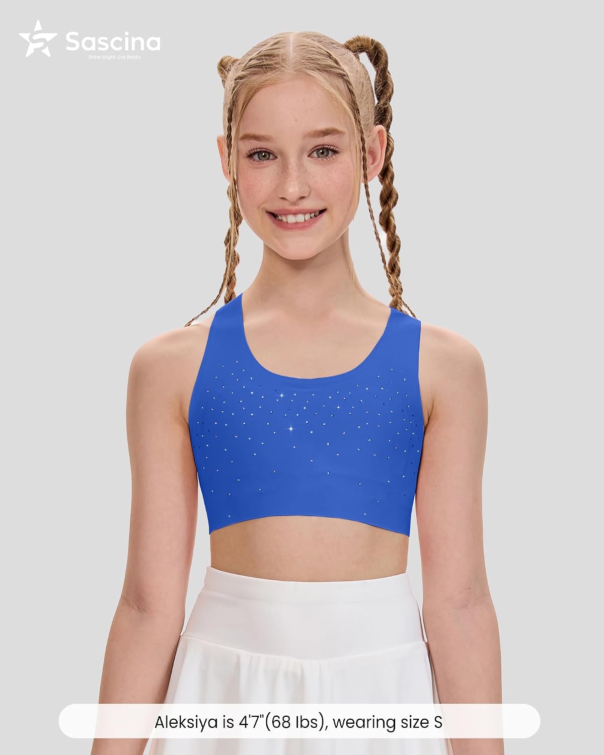 Sascina Girls Training Bras 7-12 with Sparkly Crystal, First Bra Racerback Light Sports Bras - No Pads, Chest Double Lined
