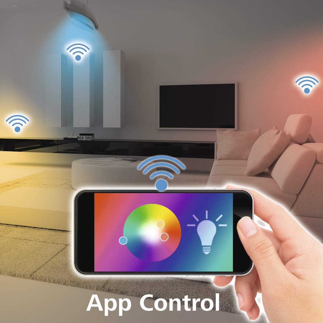 Hama WLAN LED Lampe E27 3er Set (Smart Home Lampe 8,5W Glühbirne, dimmbar, mehrfarbig RGBW, WIFI LED Lampe mit Sprachsteuerung und App, kompatibel mit Alexa, Google, Siri, Apple, kein Hub nötig)