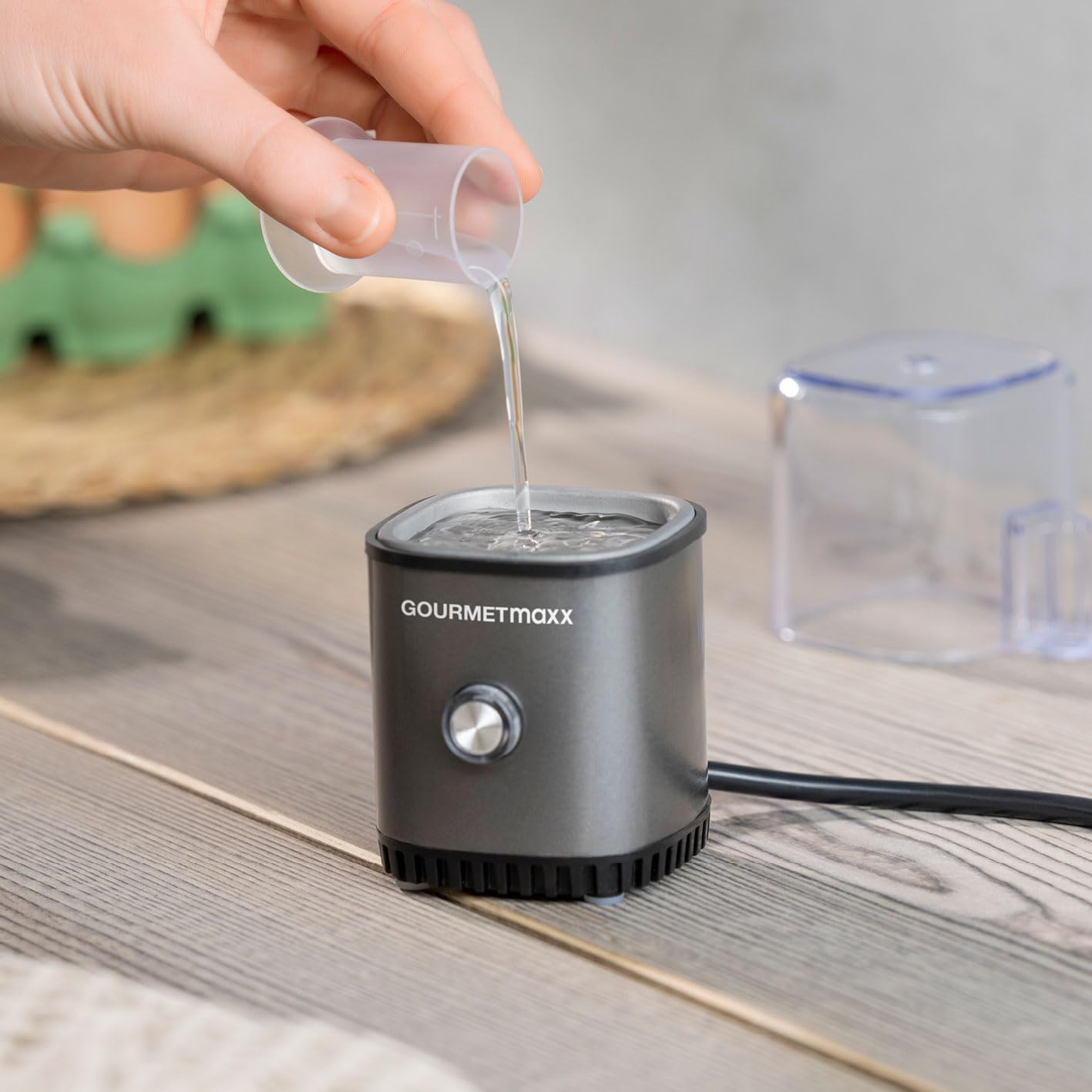 GOURMETmaxx Jajowar na 1 jajko | bojler do jajek z wykrawaczem do jajek w miarce | Egg Cooker – 3 stopnie twardości do Twojego kieliszka do jajka | designerski jajowar mały – części nadające się do