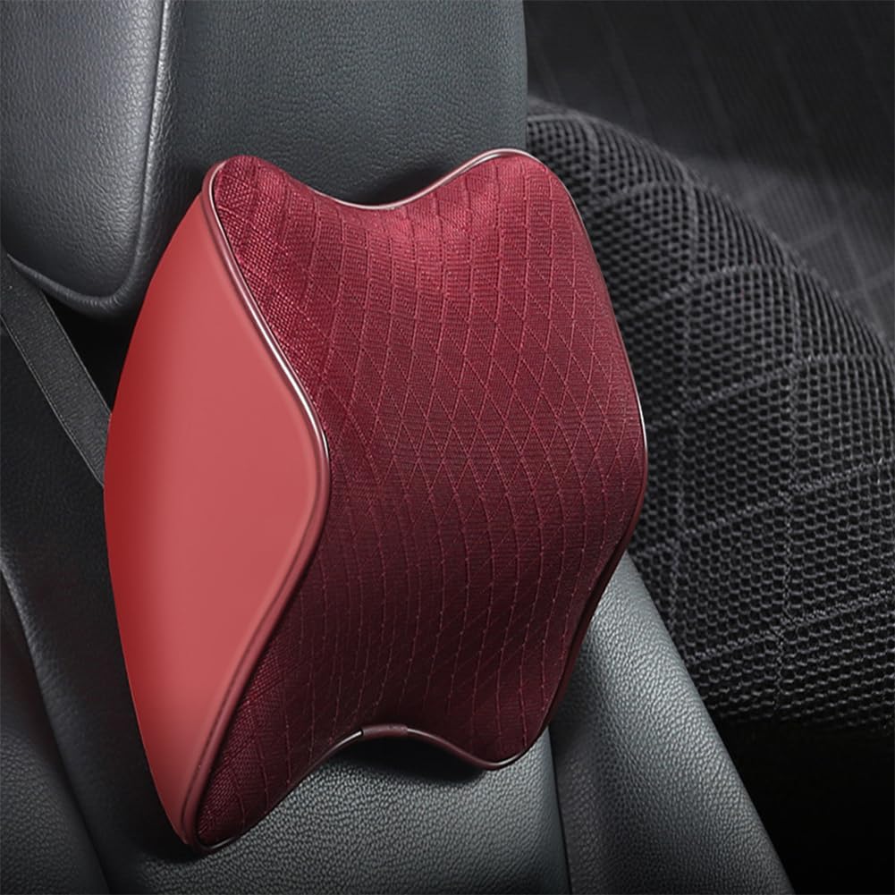 KAIGOTOQIGO 2 Pcs Car Neck Pillows with Memory Foam Breathable 3D Mesh Fabric Headrest Pillow Car Headrest Neck Support Cushion (Red)