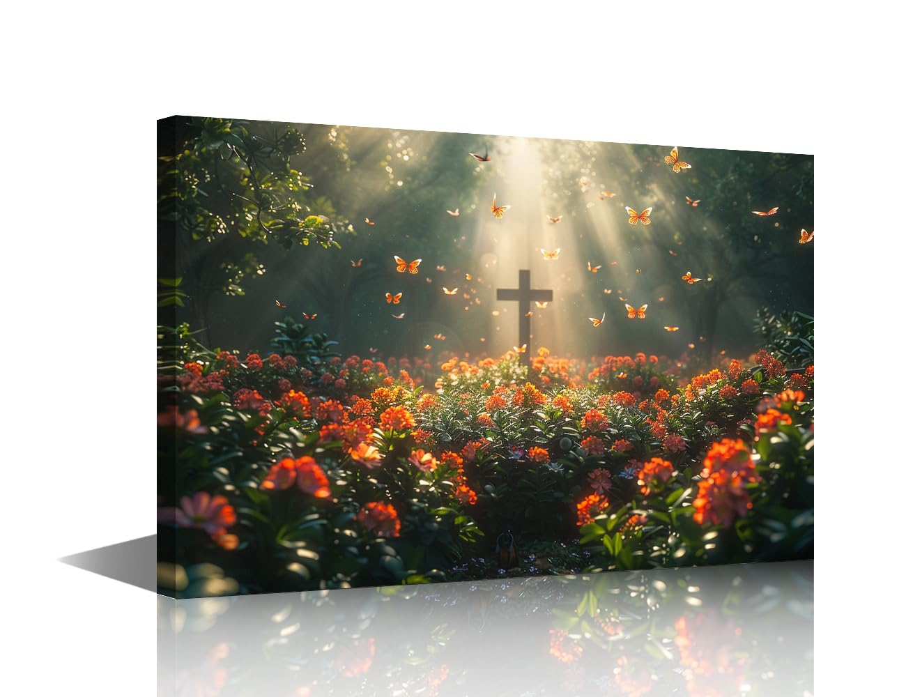 Wall Pictures for Living Room Decor Cross in the Misty Forest Art Prints Religion Symbol Canvas Paintings 1 Piece Wall Art Framed Art Wall Decor Giclee Print Gallery Packaging Artwork 18x12 in