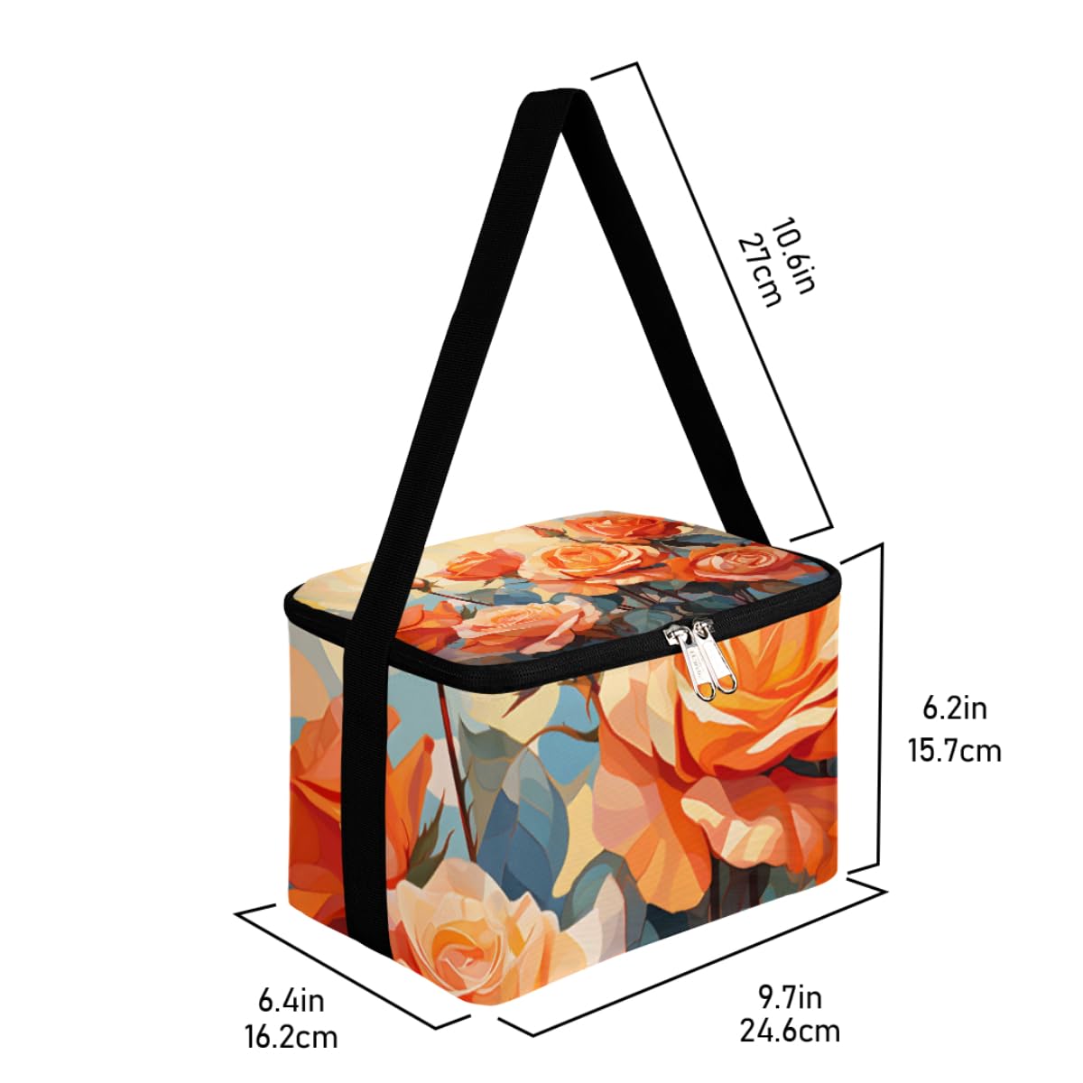 Lunch Bags for Women Men 9 Cans,Painting Roses Hot & Cold Food Delivery Bag Insulated Grocery Bag Insulated Lunch Box Watercolor Flower Cooler Bag for Office Work Picnic Beach