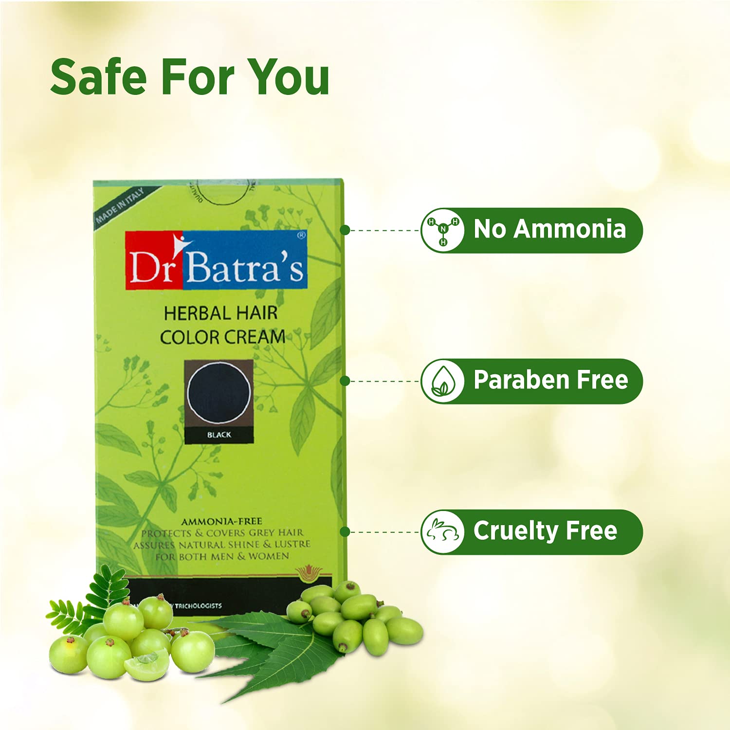 Dr Batra's Herbal Hair Colour Black 130g | Natural Ammonia-Free Hair Colour | Covers 100% Grey Hair | Enriched with Henna, Amla & Thuja | Long-Lasting Black Colour | Gentle Formula for Men & Women