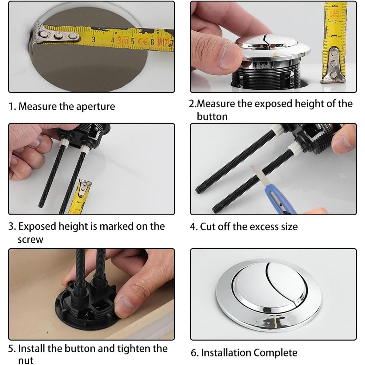Toilet Push Button Flush Replacement,1pcs Dual Push Button Universal Flush Toilet Seat Water Tank Valve, WC Double 2 Rods Bathroom Toilets Water Switch 38/48/58mm (Size : 38mm) (Size : 38mm