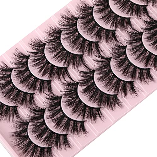 wiwoseo False Eyelashes Natural Faux Mink Lashes Wispy Fluffy 3D Effect 18MM Fake Eyelashes 10 Pairs Pack