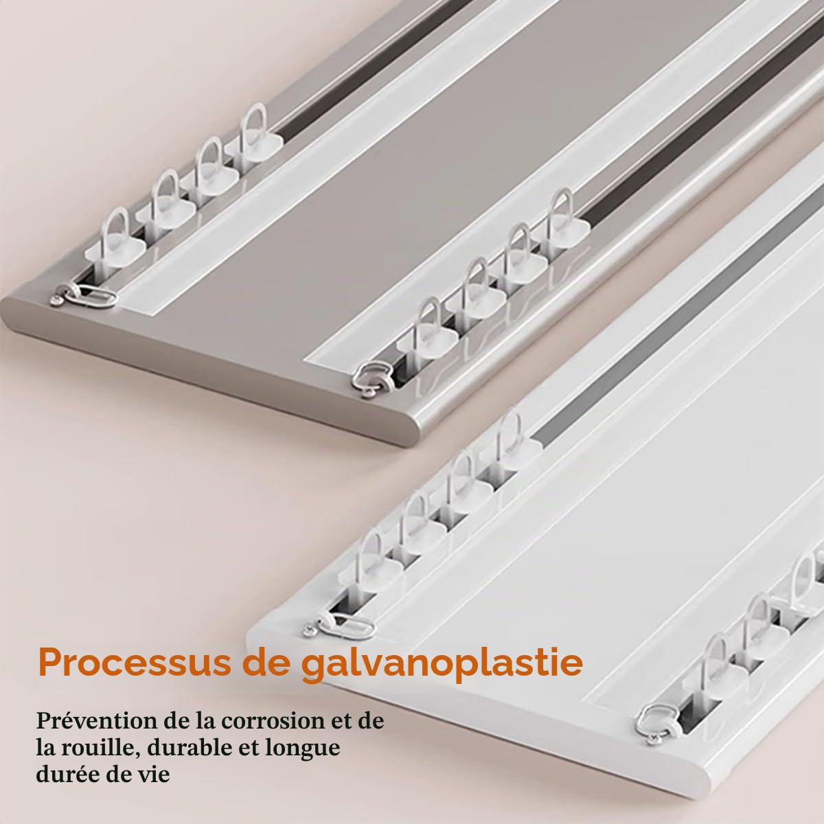 Rails de Rideau au Plafond à Rideaux à Double, Tringle de Rideaux à Rails à Double Rangée, 1-6m Rails Plafond Rideau en Aluminium pour Salon Chambre à Coucher(White,1.3m(4.3ft))